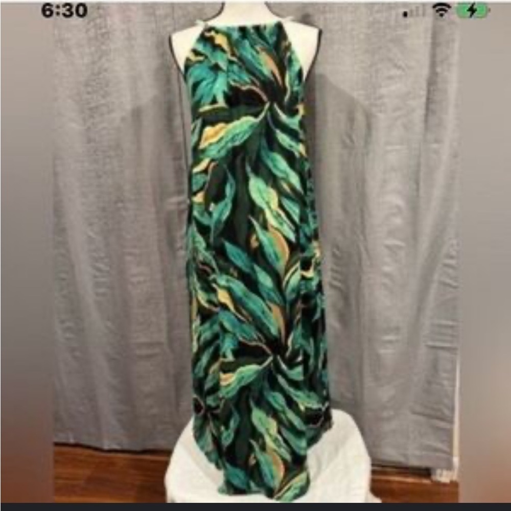 Rachel Zoe Green Leaf-Print Maxi Dress